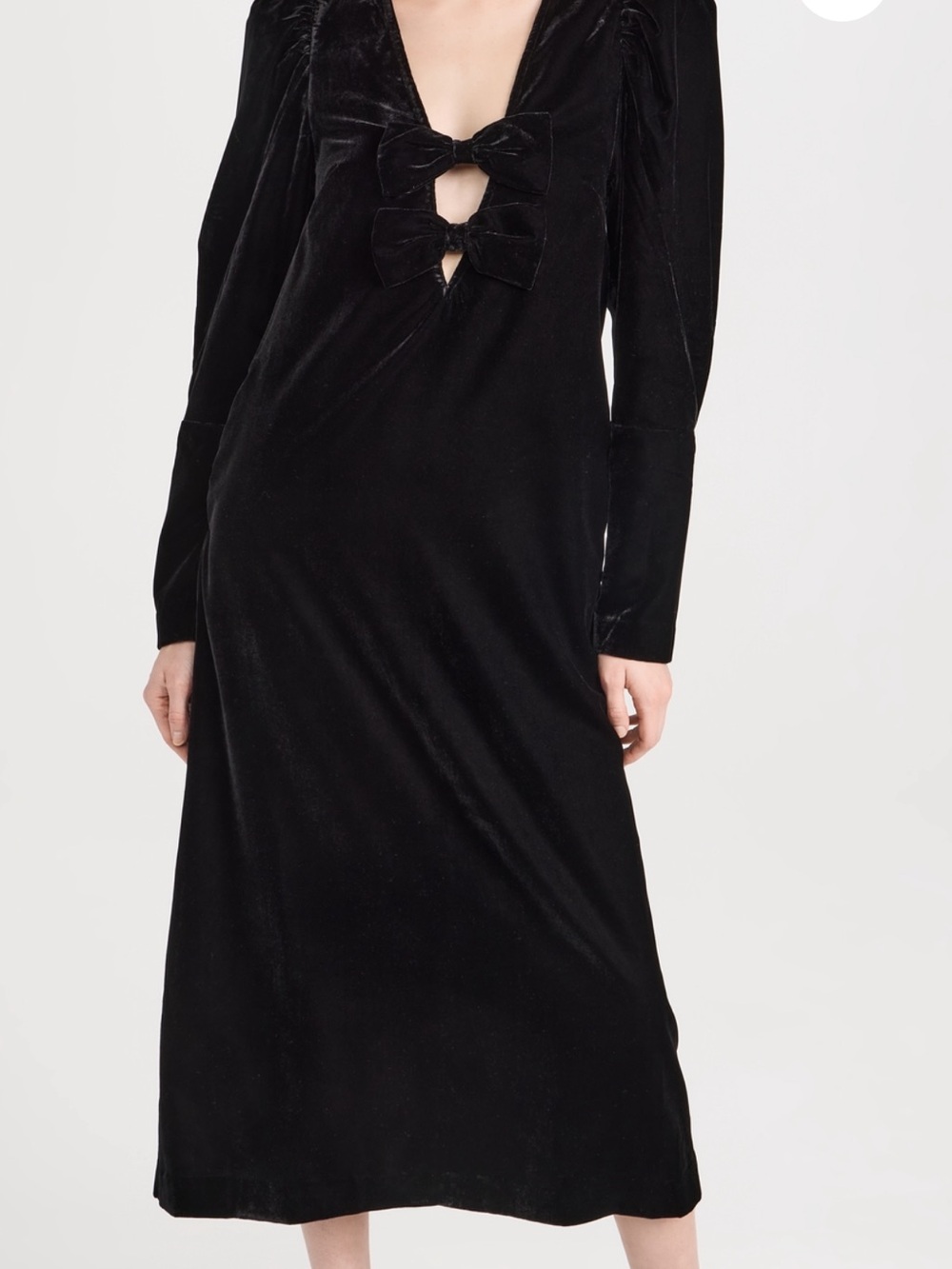 Sea Black Velvet V-Neck Midi Dress with Bow Cutouts